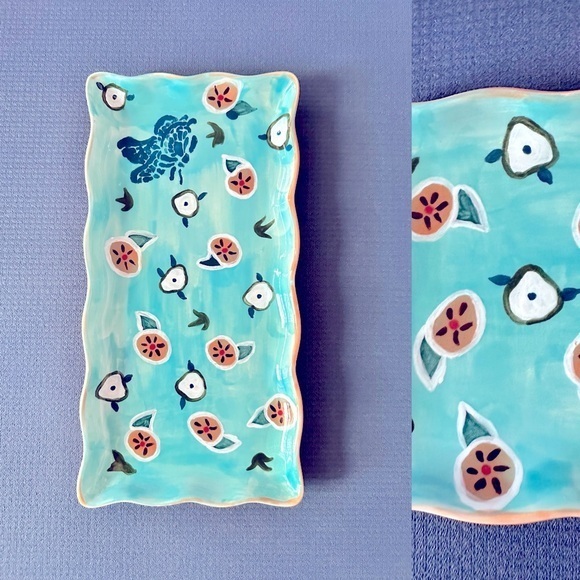 Other - Hand painted large dish in style of Anthropologie ceramic butterfly flowers​​